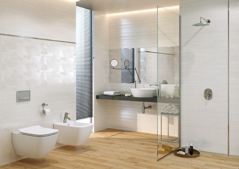 Ferano white patchwork inserto satin 24x74 Cersanit Tiles - Image 2