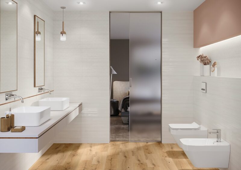 Ferano white patchwork inserto satin 24x74 Cersanit Tiles - Image 4