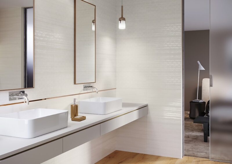 Ferano white patchwork inserto satin 24x74 Cersanit Tiles - Image 6