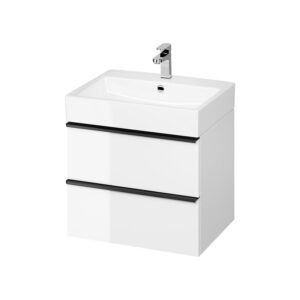 Virgo 60 washbasin cabinet white with black handles