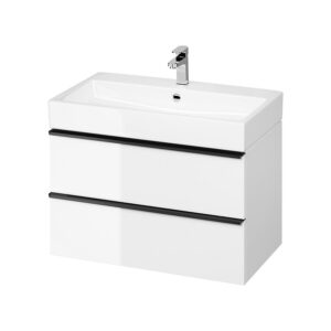 Virgo 80 washbasin cabinet white with black handles