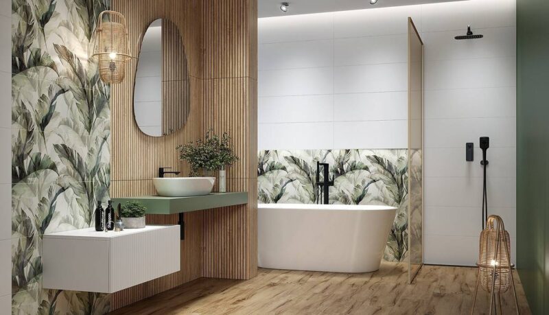 Forli leaves green inserto satin 58x89 Cersanit Tiles - Image 2