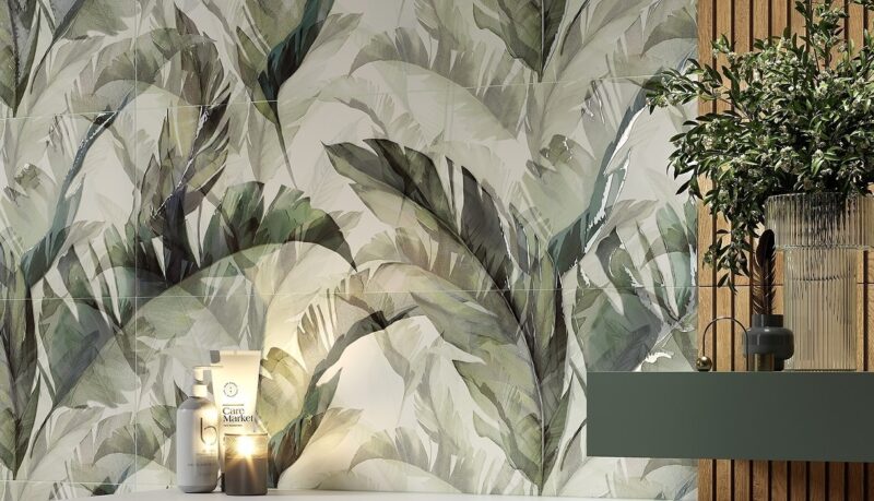 Forli leaves green inserto satin 58x89 Cersanit Tiles - Image 5