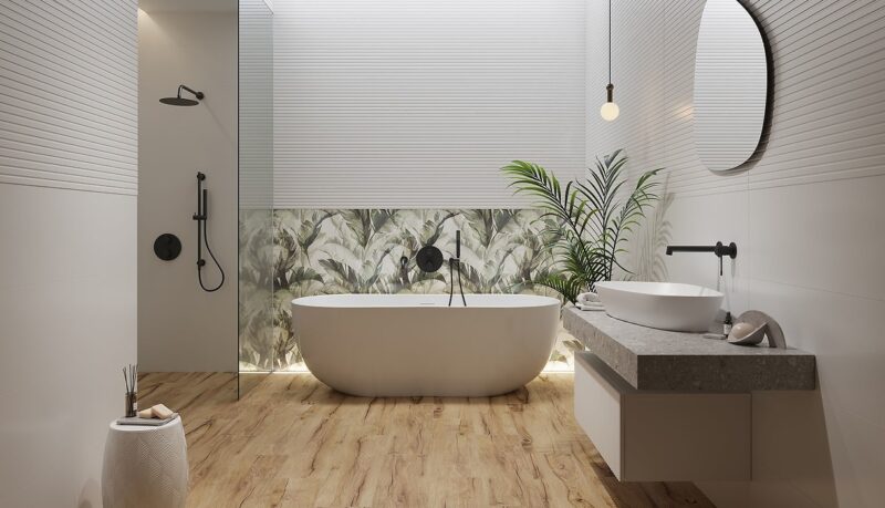 Forli leaves green inserto satin 58x89 Cersanit Tiles - Image 3