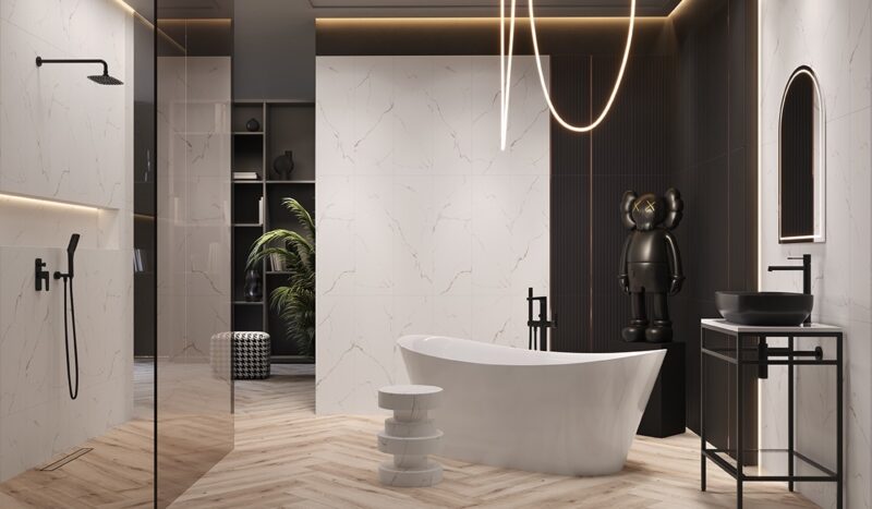 Side calacatta white satin rect 29x89 g1 Cersanit Tiles - Image 5