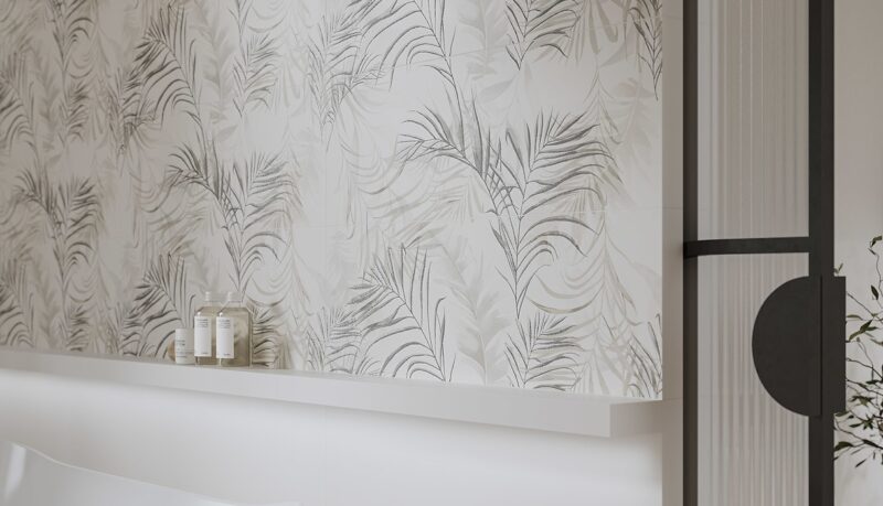 Softy leaves white inserto satin 58x89 Płytki Cersanit - obrazek 3