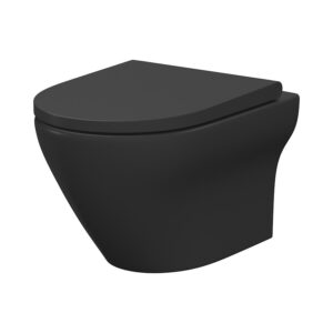 SET B574 LARGA OVAL wall-mounted toilet bowl Cleanon with a slim wrap duroplast seat in matte anthracite.